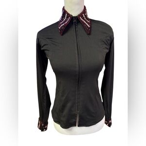 Royal Highness Equestrian Horse Show Shirt Women's XS Jeweled Zip Up